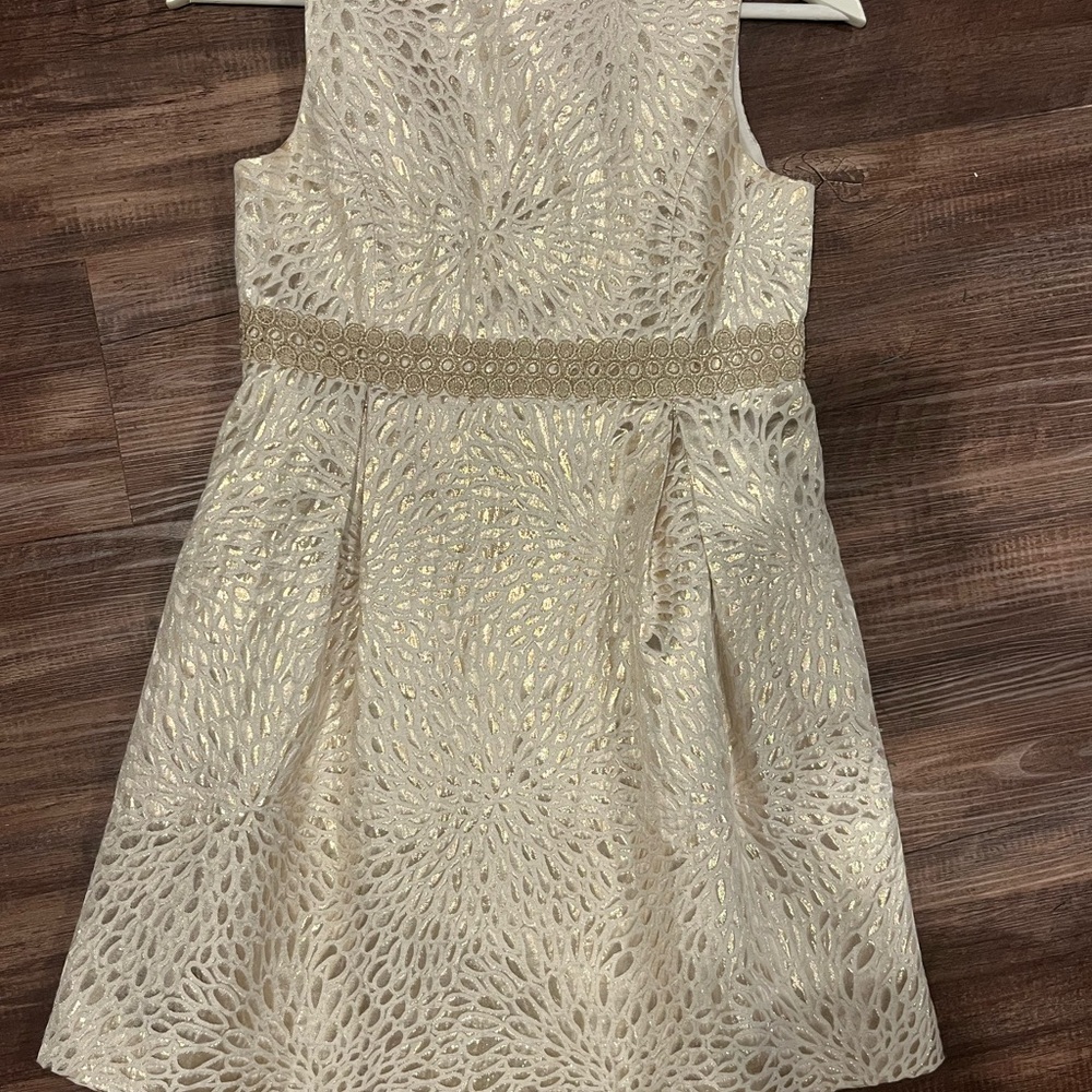 GORGEOUS Lilly Pulitzer Abrianna Girls Dress Size 14.
Metallics/gold/ivory